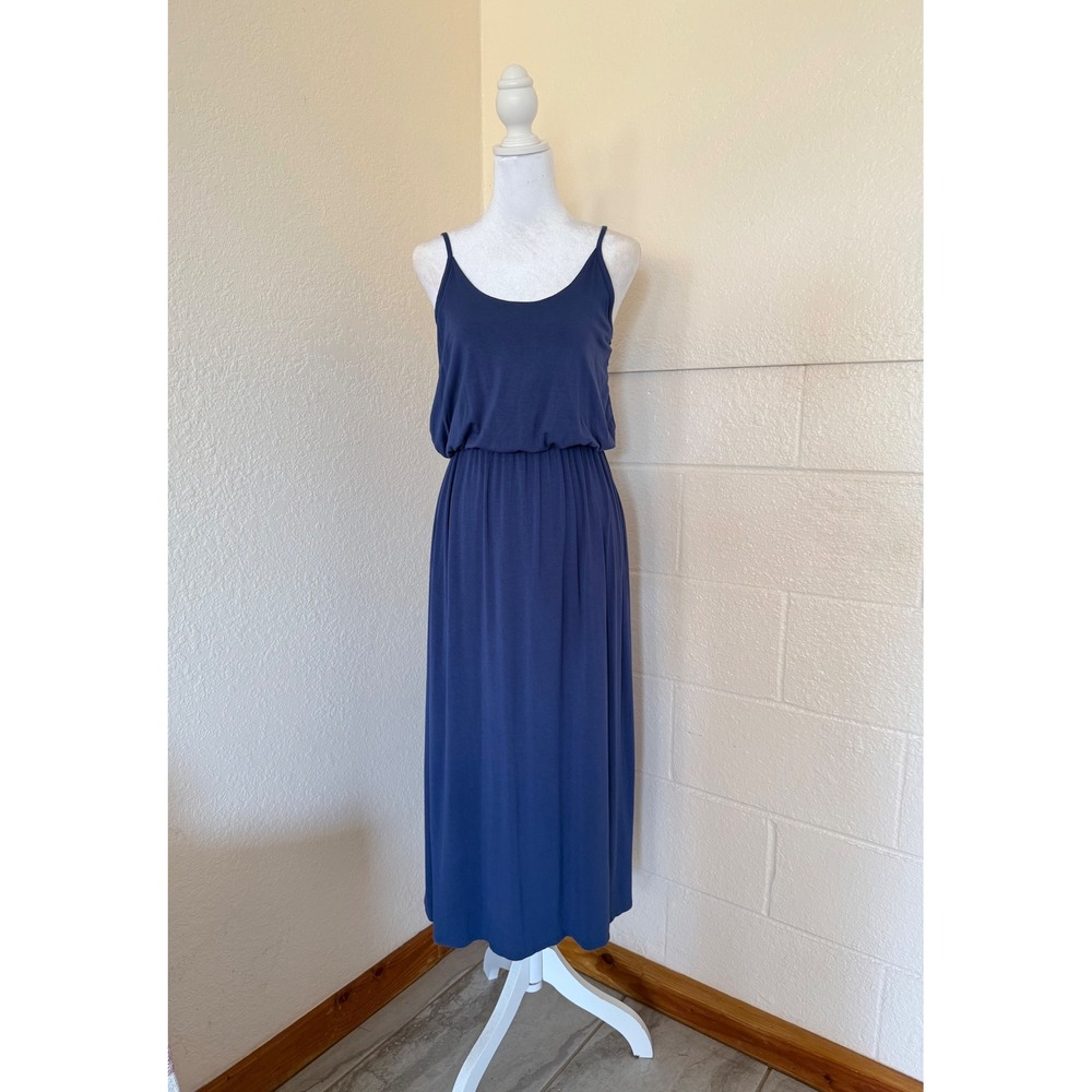 Olivia Rae Midi Dress Womens S Blue Spaghetti Strap Elastic Waist Jersey Coastal